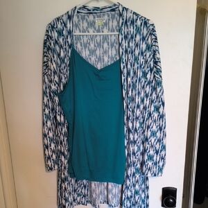 Serra Teal Camisole with Blue & White Patterned Duster